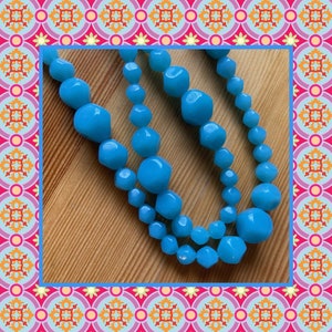 Blue Lucite Necklace,Mod Blue Beads,30&quot; Bead Necklace,Birthday Gift,Hanukkah Gift,Valentine Gift
