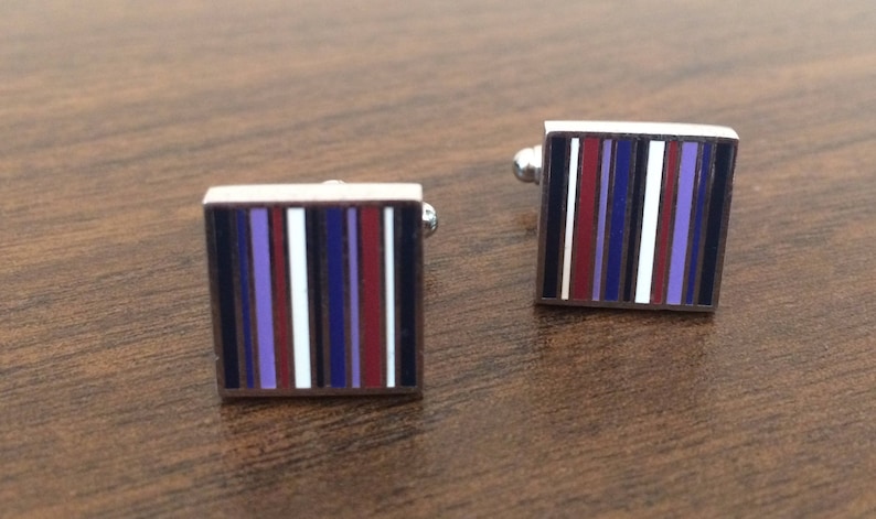 Striped Cuffs Best Man Gift Colorful Mod Cuff Links Square Silver Cuff Links Striped Cuff Links Father/'s Day Gift Silver Cuff Links