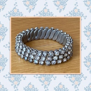 Vintage Rhinestone Bangle,Silver Expansion Bracelet,Anniversary Gift,Christmas Gift,Valentine Gift