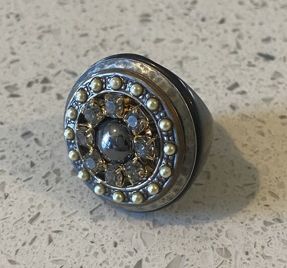 Metal Statement Ring, Cocktail Ring, Lucite Siler