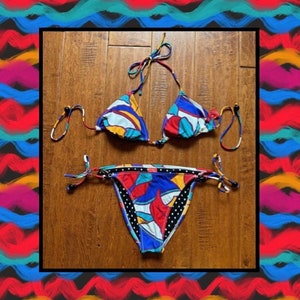 Red Carter Bikini,Reversible Bikini,Polka Dot Bathing Suit,80&#39;s Colorful Bikini, Adjustable Bikini