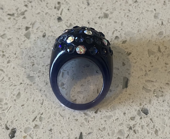 Blue Lucite Bubble Ring: Vintage Rhinestone Cockt… - image 9