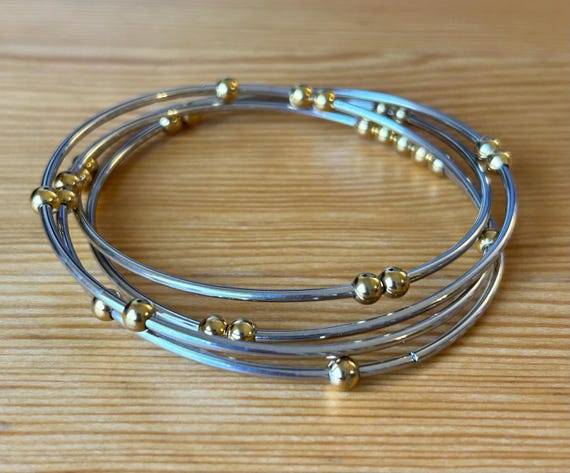 Vintage Silver Interlocking Bangles with Gold Bal… - image 3