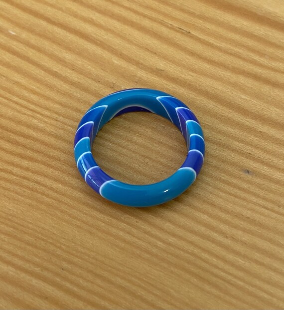 Blue Lucite Ring, Striped Lucite Ring, Lucite Band