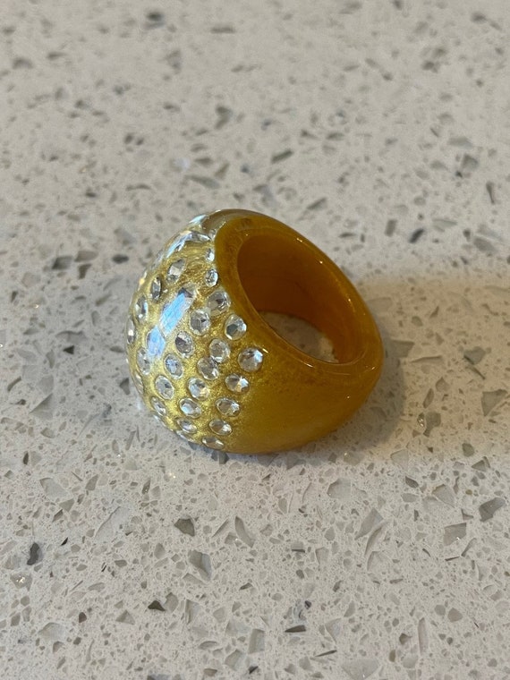 Rhinestone Lucite Ring,Gold Marbled Ring,Summer R… - image 3