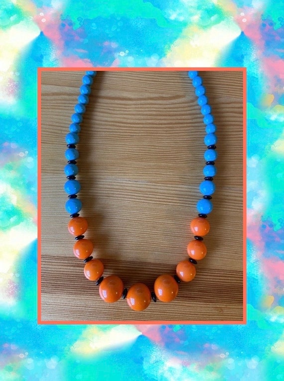 Colorful Lucite Necklace,Orange Bead Necklace,Summ