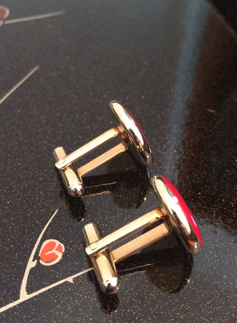 Gold Cuff Links Round Red Cuff Links Red Enamel Cuff Links Red Cuff Links Father/'s Day Gift Prom Cuff Links Vintage Cuff Links