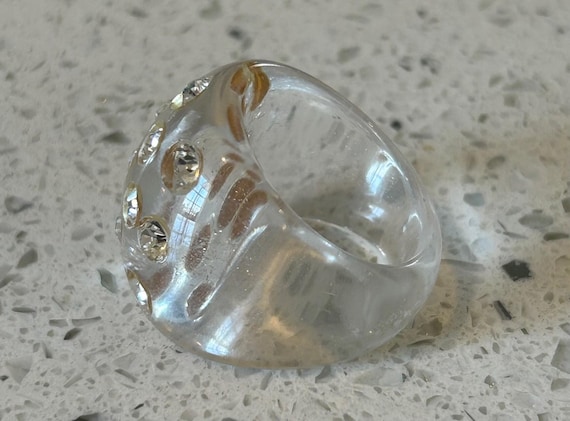 Vintage Rhinestone Lucite Statement Ring, Size 8 … - image 7