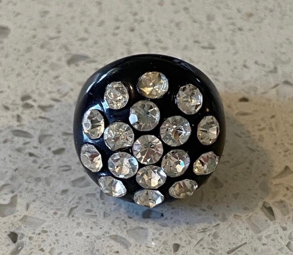 Vintage Black Lucite Rhinestone Bubble Ring, Size… - image 10