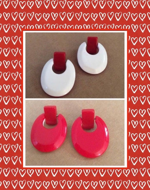 Red and White Earrings,Reversible Earrings,Lucite 