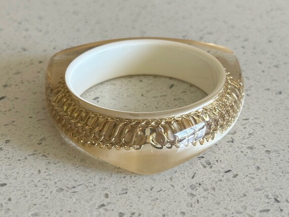 Gold Chain Bangle,Clear Lucite Bangle,Clear Trian… - image 10