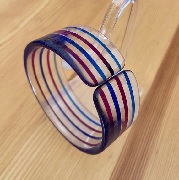 Striped Lucite Bangle,Blue Striped Bangle,Purple … - image 6