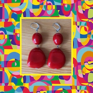 Chunky Lucite Drops,1980&#39;s Red Drops,Lucite Bead Earrings,Summer Earrings,Gift For Mom