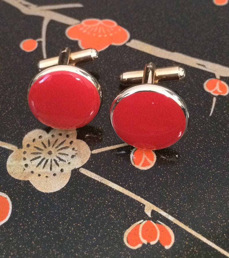 Gold Cuff Links Round Red Cuff Links Red Enamel Cuff Links Red Cuff Links Father/'s Day Gift Prom Cuff Links Vintage Cuff Links