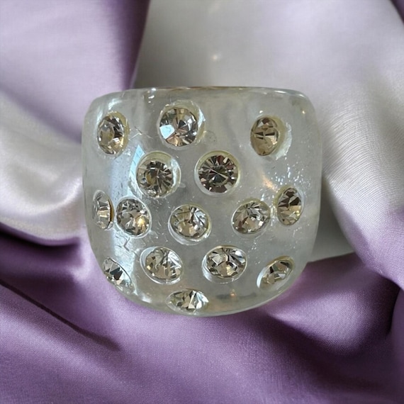 Vintage Rhinestone Lucite Statement Ring, Size 8 … - image 6