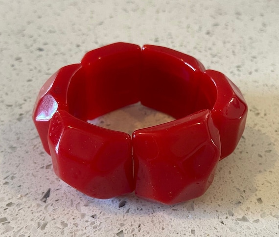 Red Lucite Bracelet,Lucite Stretch Bracelet,Gift … - image 2