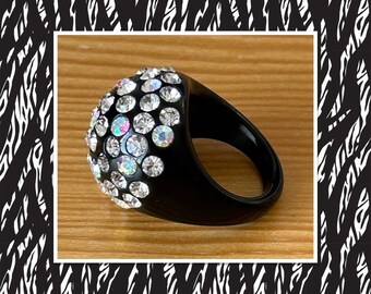 Black Bubble Ring,Rhinestone Ring,Black Lucite Ring,Black Prom Ring, Mother's Day Gift