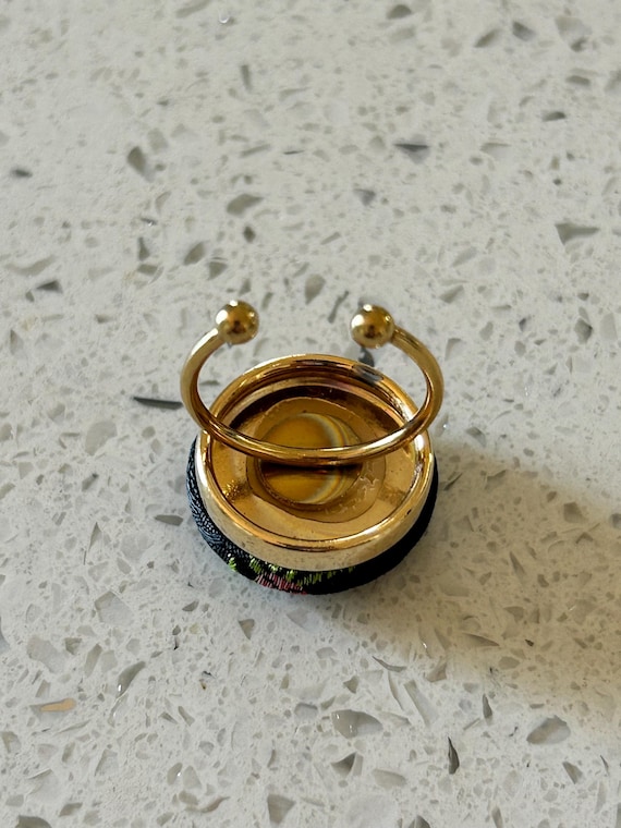 Black Silk Flower Button Ring, Needlepoint Floral… - image 9