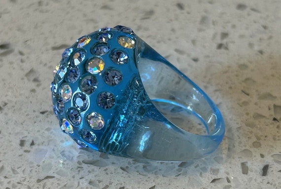 Blue Bubble Ring,Rhinestone Ring,Clear Lucite Rin… - image 4