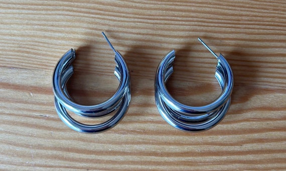 Silver Tube Earrings,1960's Hoops, Birthday Gift,… - image 2