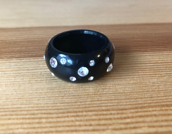 Lucite and Rhinestone Ring, Statement Ring, Black