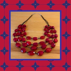Red Carnelian Agate,Hand Knotted Bead Necklace,Multi Strand Red Necklace,Christmas Gift