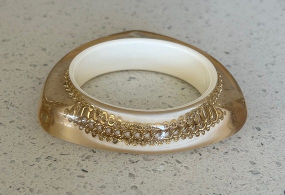 Gold Chain Bangle,Clear Lucite Bangle,Clear Trian… - image 5