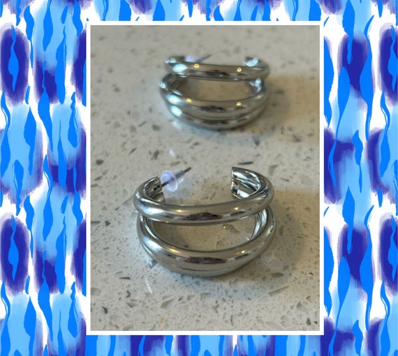 Silver Tube Earrings,1960's Hoops, Birthday Gift,… - image 1