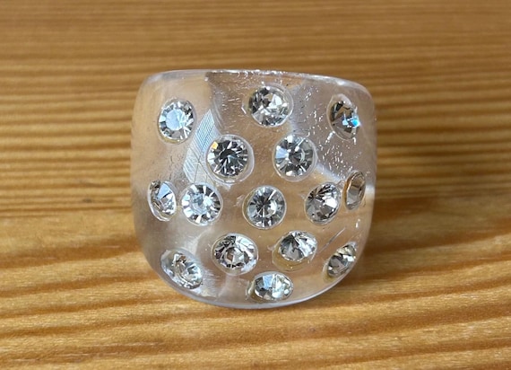 Vintage Rhinestone Lucite Statement Ring, Size 8 … - image 5