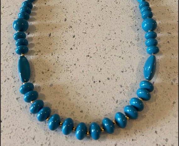 60's Blue Beads,30" Necklace,Chunky Blue Necklace… - image 10