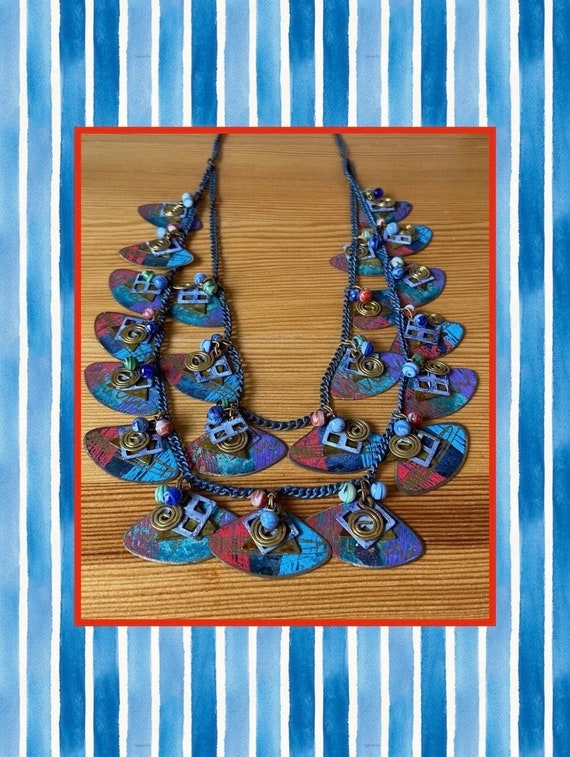Colorful Metal Necklace,Patina Metal  Necklace,Col