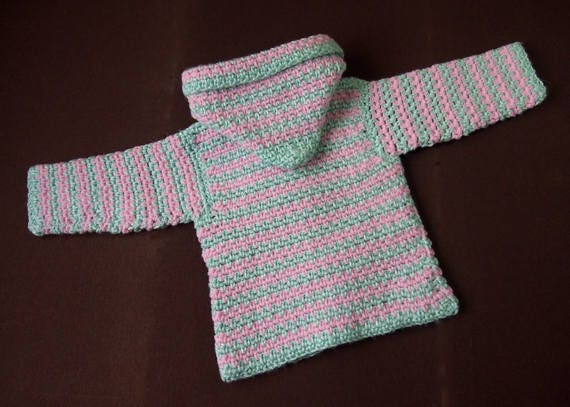 Pink Green Striped 12 Months Baby Girl S Hoodie Cardigan Etsy