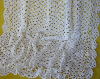 White Baby Blanket/Afghan Handmade Crochet