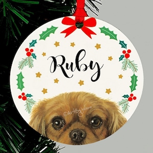 Ruby Cavalier King Charles Spaniel Personalized Christmas Ornament, Holiday Keepsake Gift