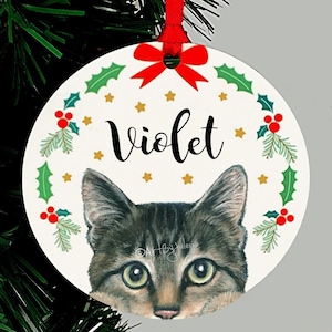 Tabby Cat Christmas Ornament, Personalized Holiday Keepsake Gift