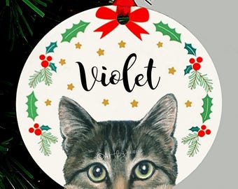 Tabby Cat Christmas Ornament, Personalized Holiday Keepsake Gift