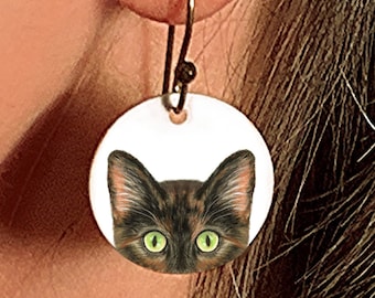 Tortie Cat Earrings, Green or Gold Eyes