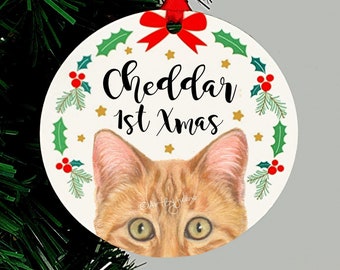 Orange Tabby Cat Ornament, Christmas Keepsake Gift, Gold or Green Eyes