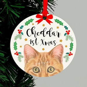 Orange Tabby Cat Ornament, Christmas Keepsake Gift, Gold or Green Eyes