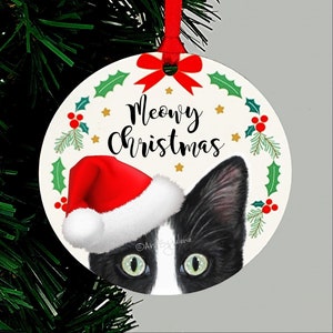 Tuxedo Santa Cat Personalized Christmas Ornament, Four Cat Colors, Holiday Keepsake Gift