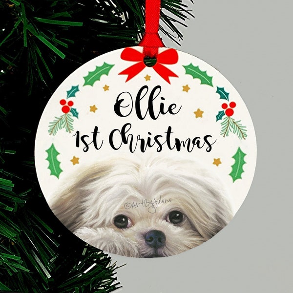 Adorno navideño de Shih Tzu, regalo de recuerdo navideño personalizado