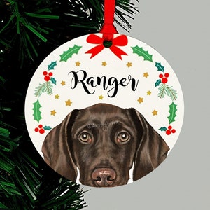 German Shorthaired Pointer Christmas Ornaments, Personalized Holiday Keepsake Gift, Brown or Black GSP