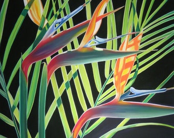 Bird of Paradise Art, Tropical Leaf Drawing