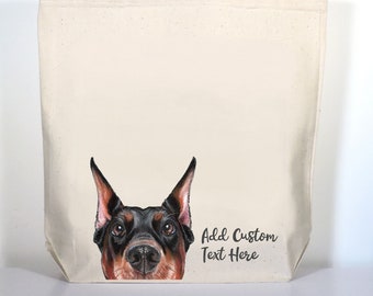 Doberman Tote Bag, Black or Red Dobie Gift, Personalized Shopping Bag