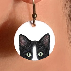 Tuxedo Cat Earrings: Black and White Kitty Art