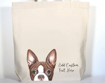 Boston Terrier Personalized Tote Bag, Brown and White Boston Terrier Gift