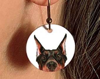 Doberman Pinscher Earrings, Black or Red Dobie Gift