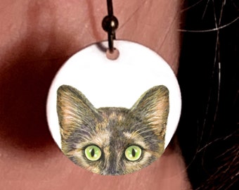 Dilute Tortie Cat Earrings, Green or Gold Eyes