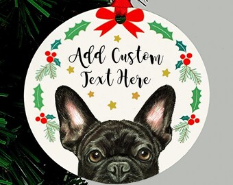 French Bulldog Personalized Christmas Ornament, Black, Brindle, Cream or Fawn, Holiday Keepsake Gift