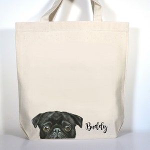 Personalized Pug Tote Bag: Black or Fawn, Custom Canvas Gift